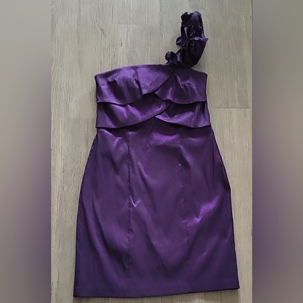 Wishes Wishes Single Shoulder Purple Plum Short Dress